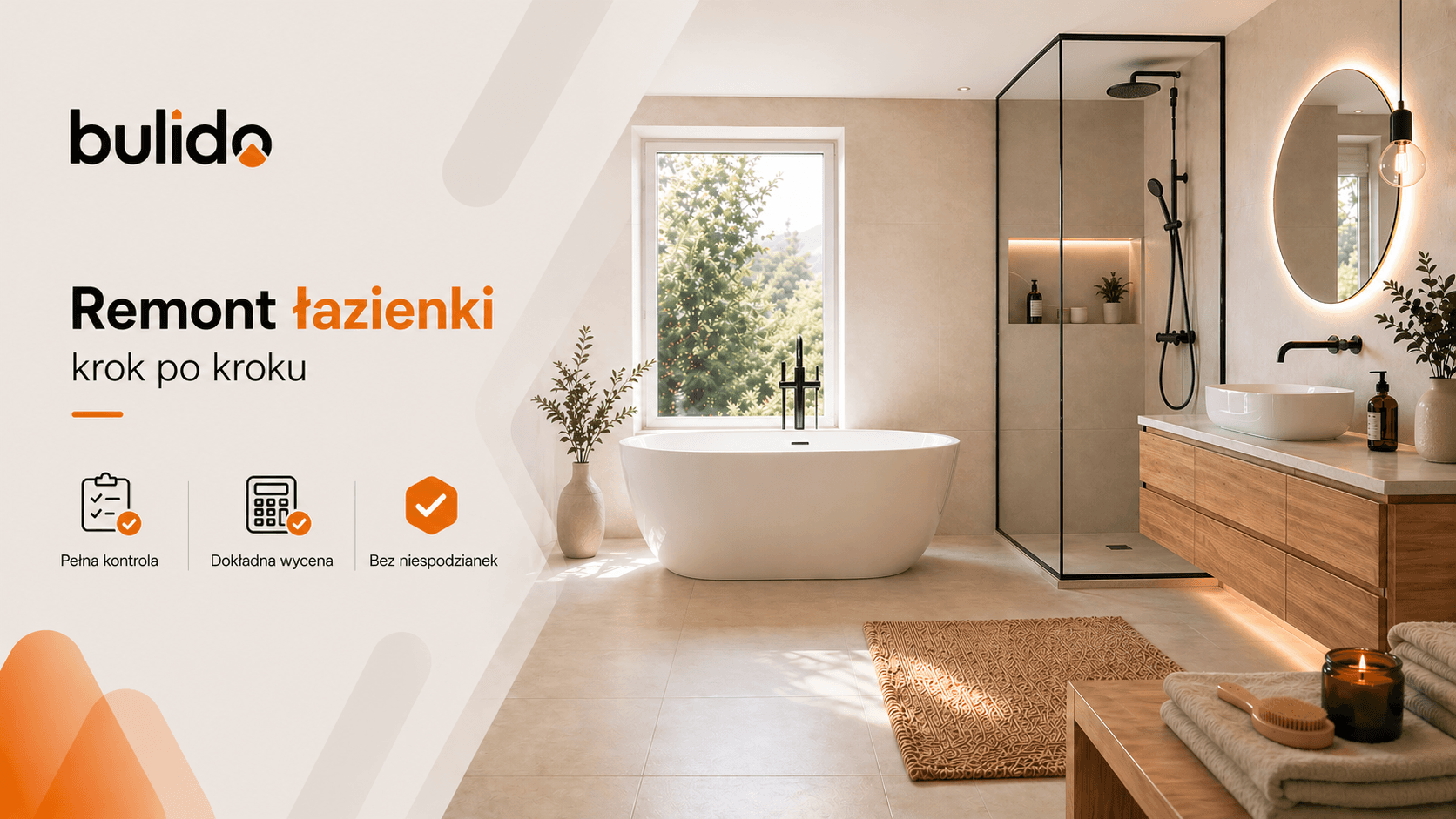 Wnętrze nowoczesnej łazienki z jasnymi płytkami i wanną wolnostojącą